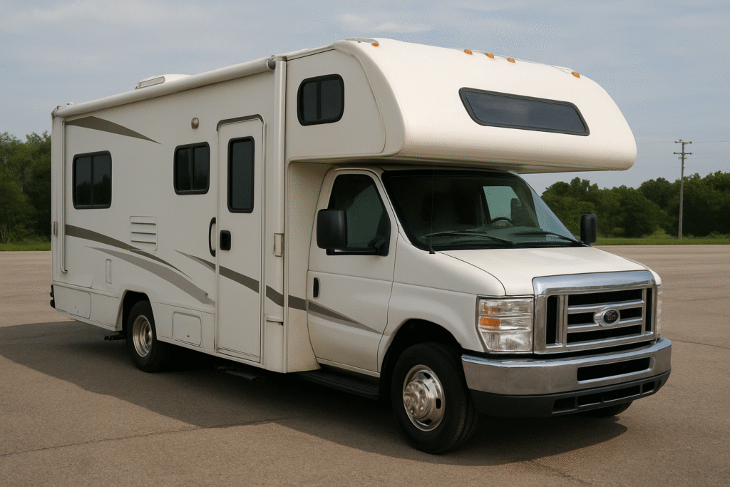 a parked rv being repaired by C&D Affordable RV Repair in Lexington North Carolina