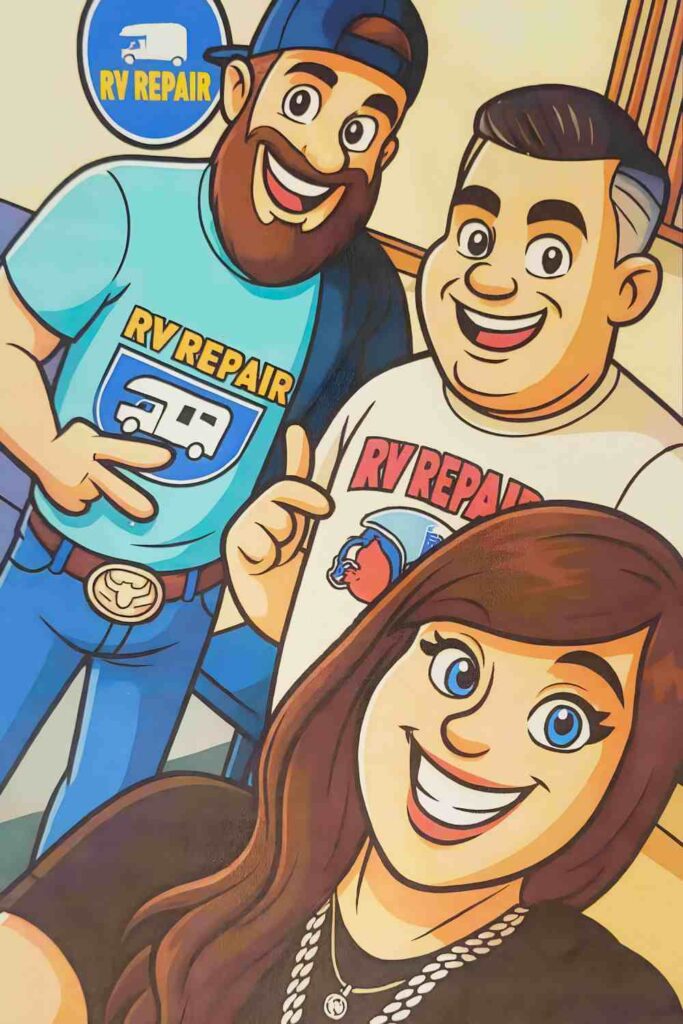 C&D Affordable RV Repair and Transportation team photo including adam, courtney and daniel